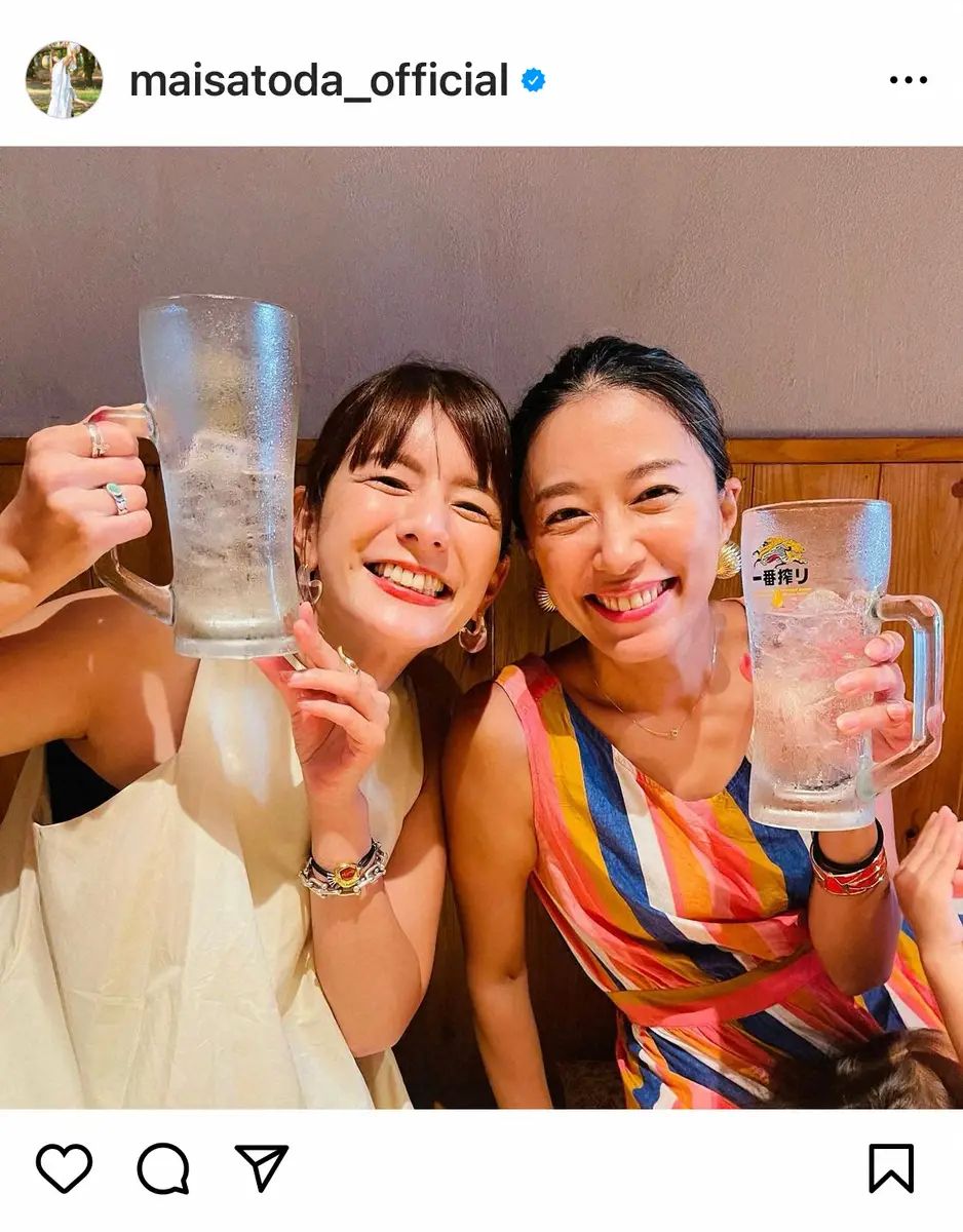 里田まい「今年の夏も福岡で会えたー！」スザンヌとの再会ショット公開　優樹菜さん、つるのも反応