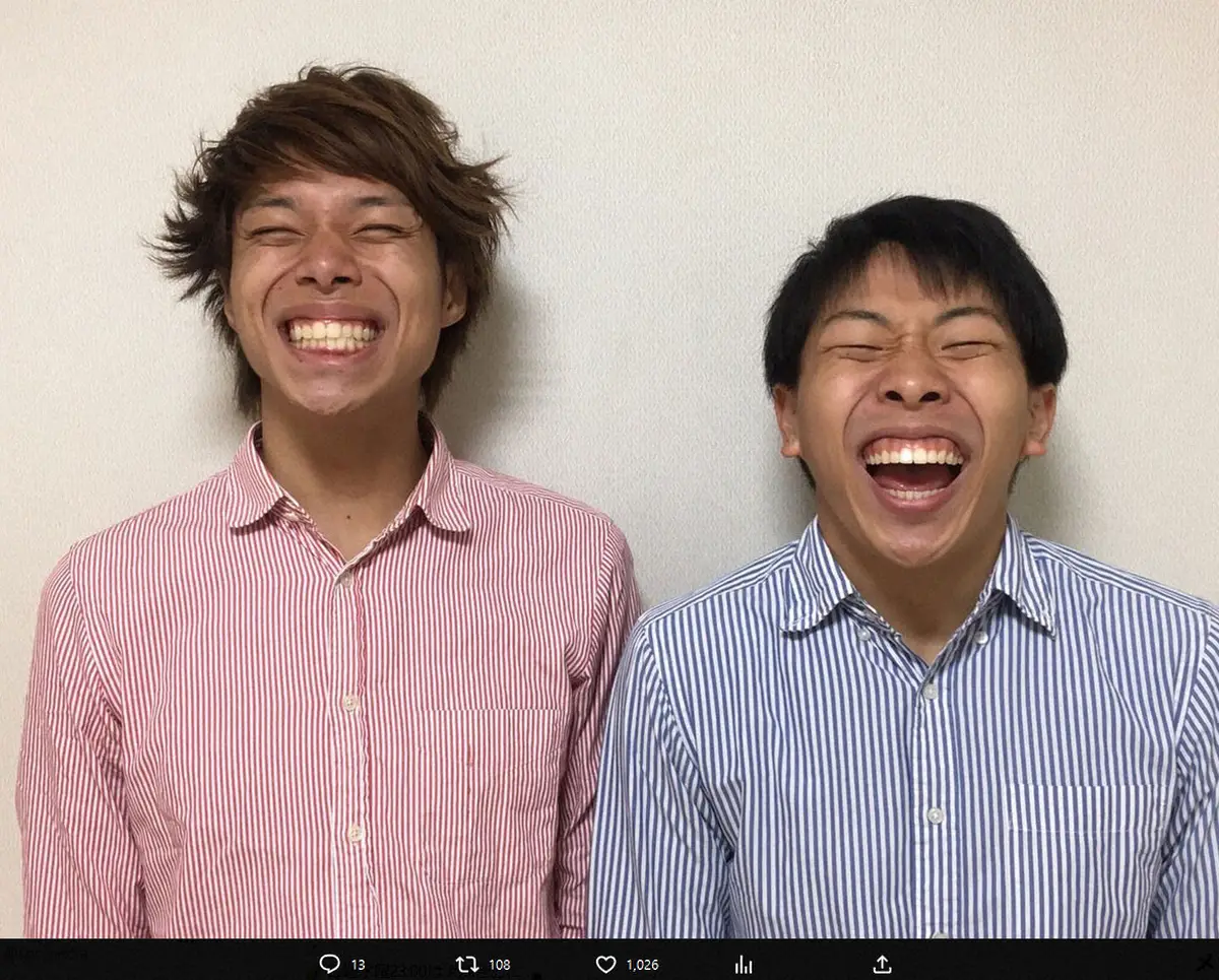 カズレーザーが優勝予想に挙げたお笑いコンビ。「フースーヤ」の2人。「フースーヤ」田中ショータイムのX（@FSY_tanakadesu）から。
