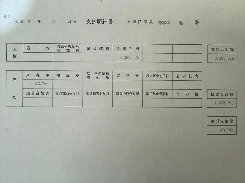 【画像・写真】維新・音喜多議員、ボーナス明細を公開「もらいすぎ！」「けっして多いわけじゃない」と様々な声