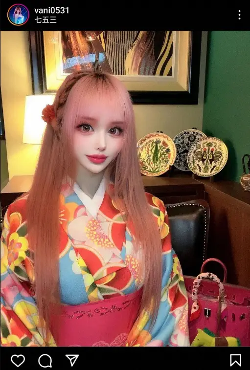 “整形総額3億円”ヴァニラ　今年初投稿で着物姿公開に「めちゃ可愛い！」「素敵で最高です」