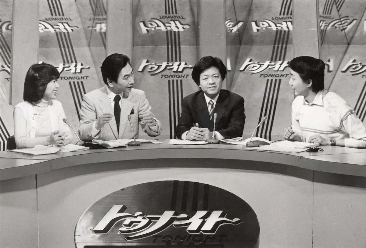 テレビ朝日「トゥナイト」に出演する（左から）西村知江子、利根川裕さん、田原総一朗氏、渡辺宜嗣アナ