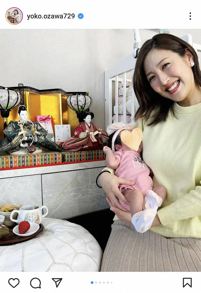 フジ小澤陽子アナ　先月出産報告の第1子長女とのひな祭り親子ショットに「ママの姿微笑ましい」の声