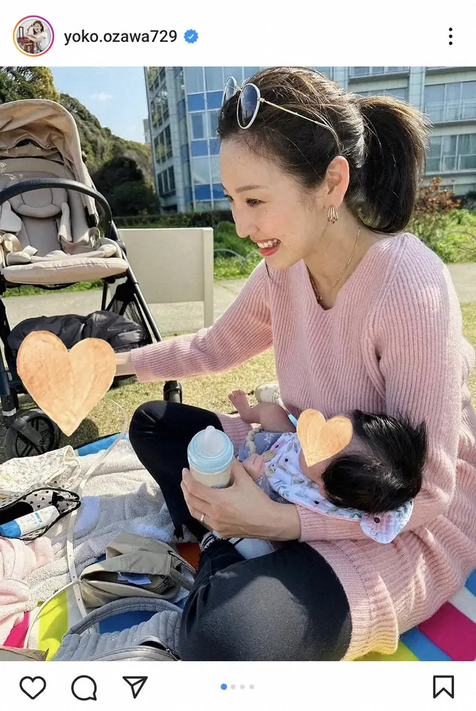 育休中のフジ・小澤陽子アナ　2月誕生の第1子長女と日なたぼっこショット「すっかり“お母さん”」の声