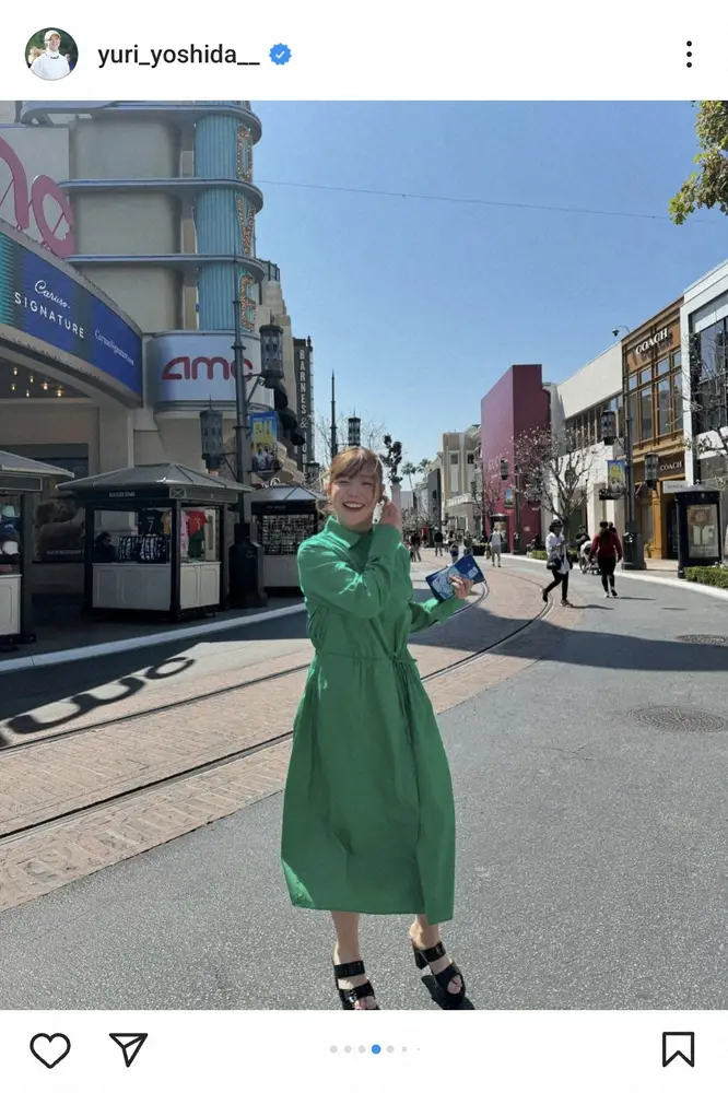 米ツアー参戦の吉田優利　キュートなオフショット披露　緑のワンピ、Tシャツ＆ミニスカ姿などで笑顔見せる