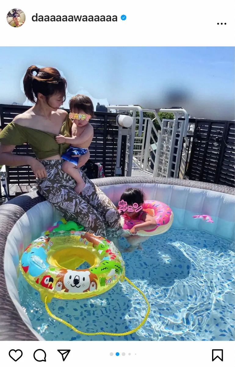 和田正人・吉木りさ夫妻　早々と自宅での“プール開き”報告に「おうちなの？！」「大きなプール」の声