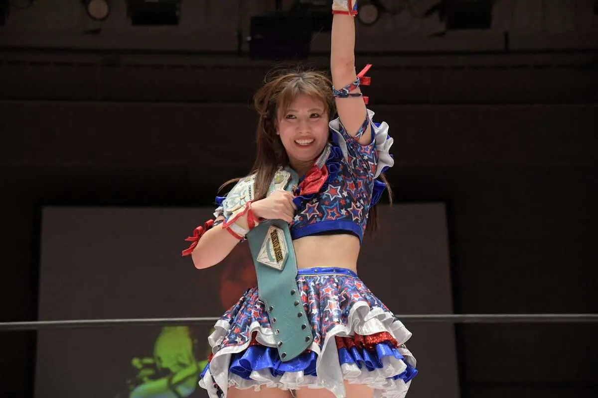 「TJPW　PRISM　’24」でIP第12代王者として3度目の防衛に成功したSKE48の荒井優希（C）東京女子プロレス