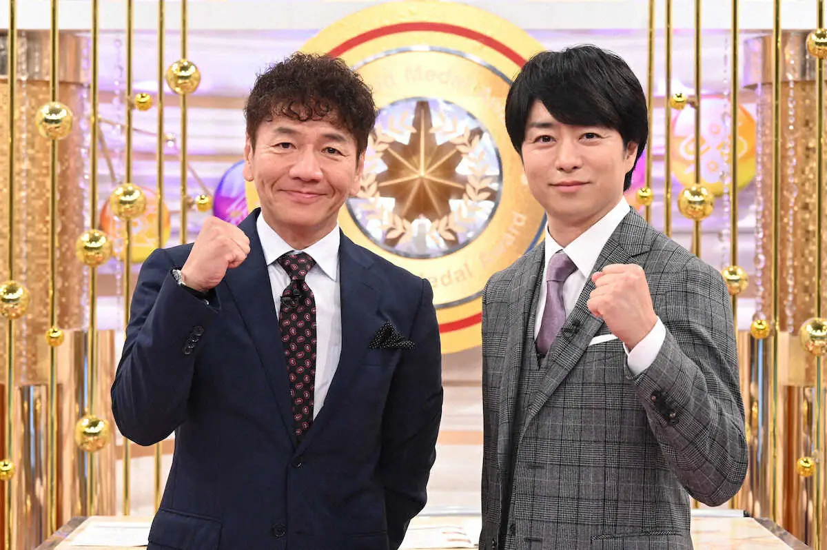 パリ五輪の日本テレビメインキャスターを務める嵐の櫻井翔（右）とスペシャルサポーターの上田晋也