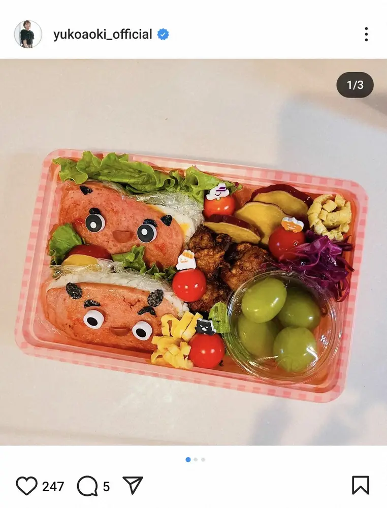 【画像・写真】ナイナイ矢部の妻・青木裕子　「次男お弁当。なんのキャラでもない謎弁当」披露に「可愛い～」の声