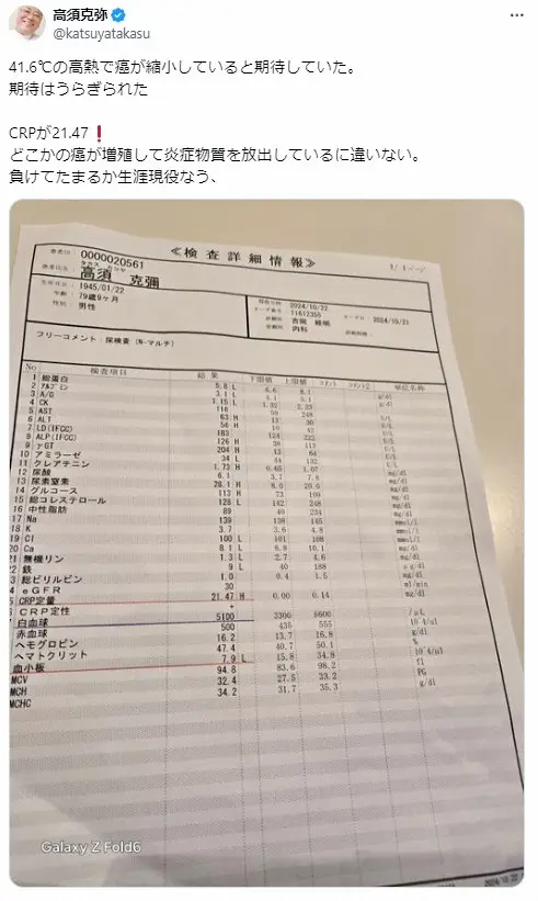 【画像・写真】高熱脳症で転倒　入院の高須院長、衝撃の検査結果を報告「どこかの癌が増殖して…負けてたまるか」