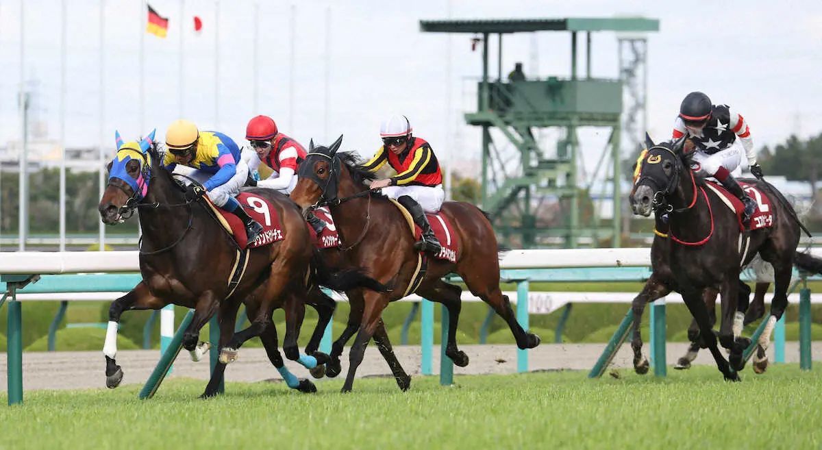 ＜阪神牝馬S＞直線で抜け出し勝利するサウンドビバーチェ（左）（撮影・亀井　直樹）