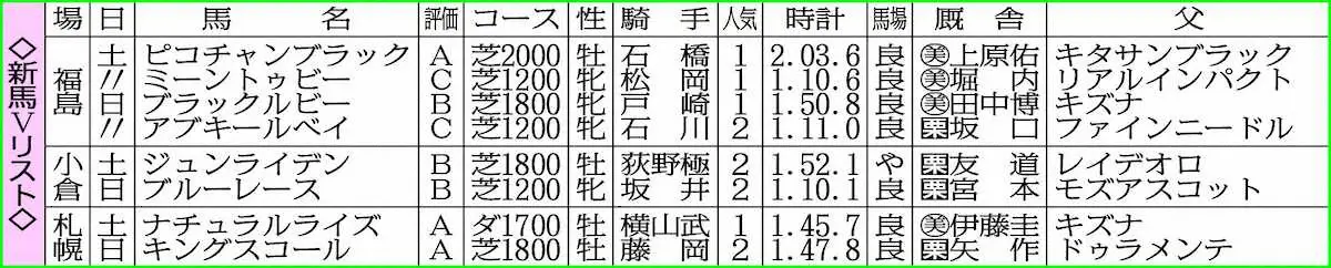 新馬Vリスト