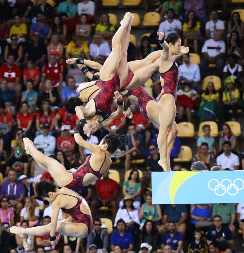 女子高飛び込み決勝　板橋の５回目の連続合成写真