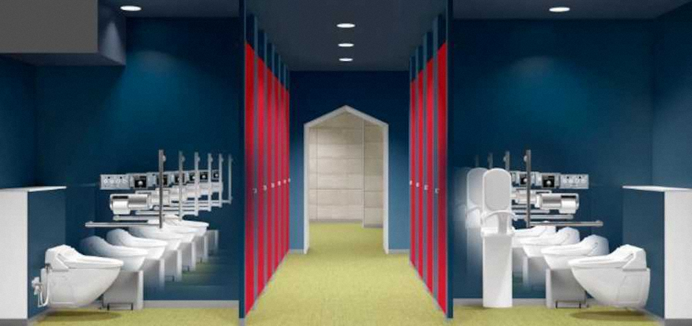 斬新なデザインでリニューアルされた女子トイレの個室。鹿島提供（アフター）