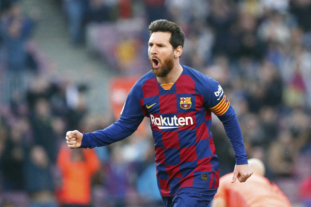 ＜バルセロナ・エイバル＞4ゴールを挙げ歓喜するバルセロナのメッシ（AP）