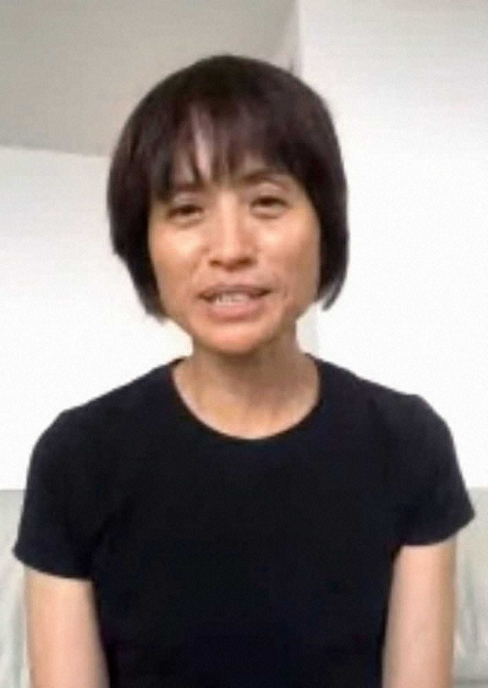 オンラインで取材に応じるサッカー女子日本代表の高倉麻子監督