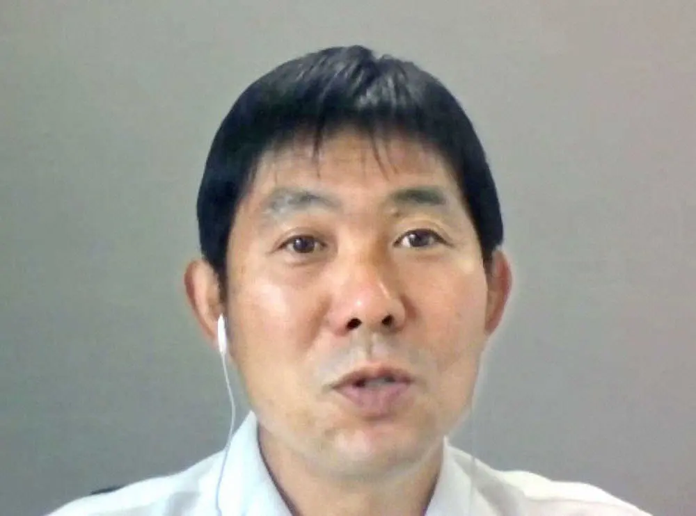 17日、オンラインで取材に応じるサッカー日本代表の森保一監督
