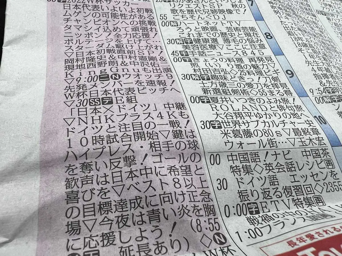 いくぞ！森保ジャパン　NHKラテ欄が話題　縦読みすると「ドーハを歓喜の場に」　あの悲劇から29年