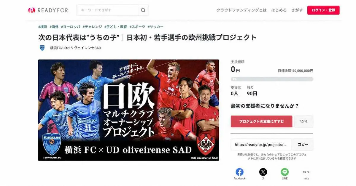 横浜FC　若手の欧州挑戦支援へクラファン開始　奥寺SA「夢に挑戦したい若者たちに後押しが必要」