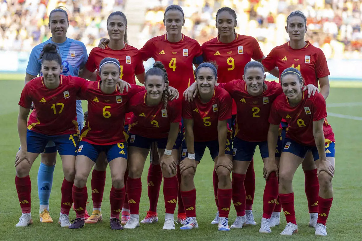 ＜パリ五輪サッカー女子　スペイン・ナイジェリア＞先発出場したスペイン代表イレブン（AP）