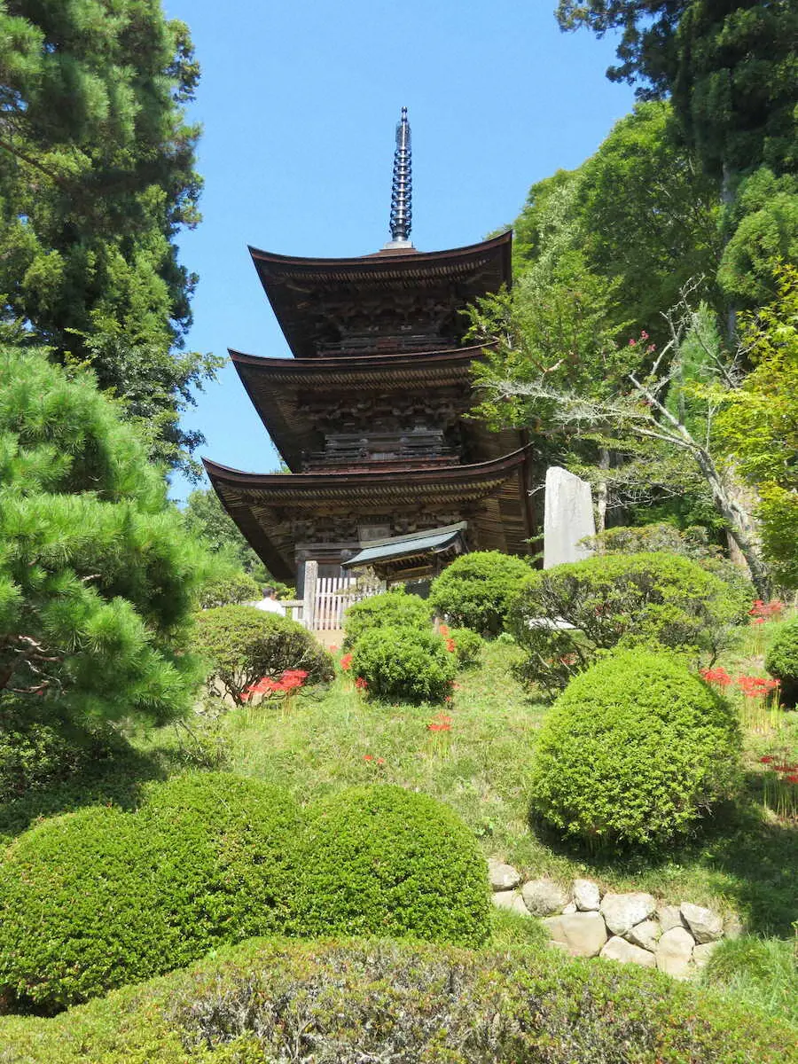 「見返りの塔」とも呼ばれる大法寺三重塔。確かに振り返って見たくなるほど美しい