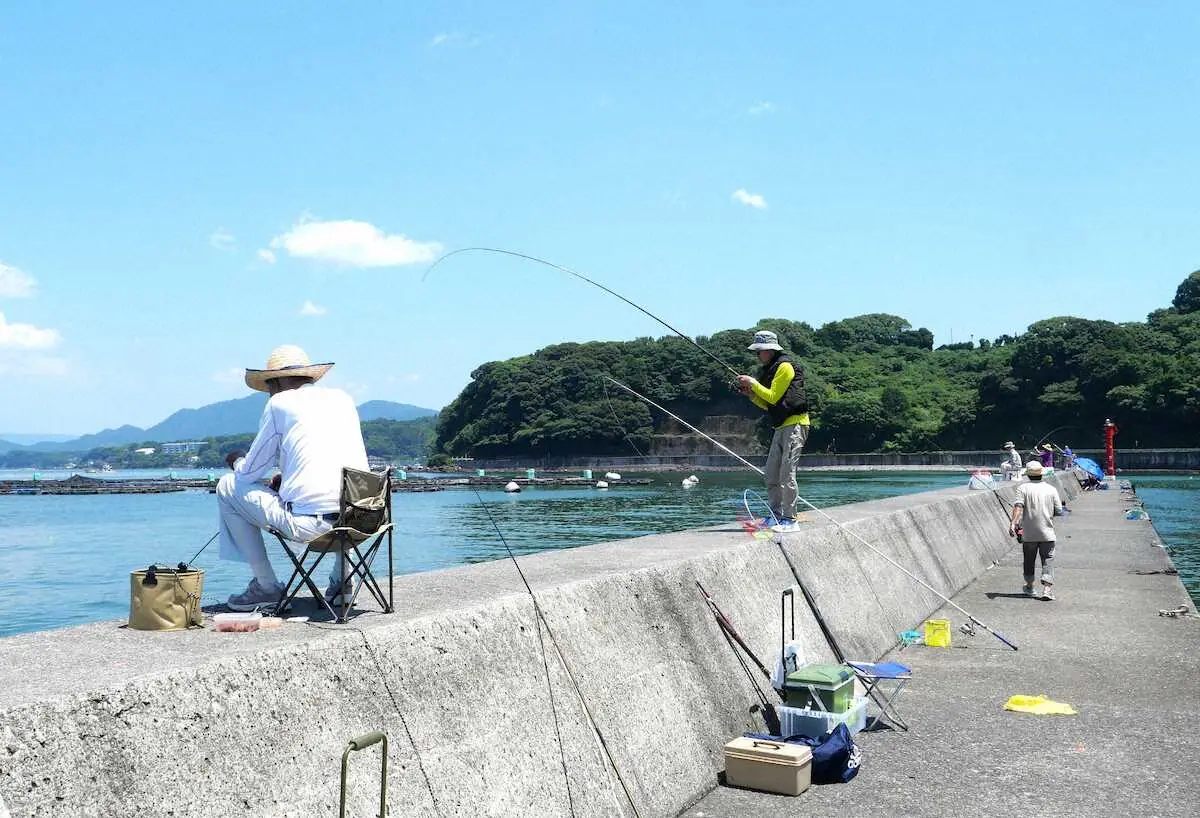 足場もよく広々とした沼津西浦足保港。堤防のどこからでもタカベが狙える