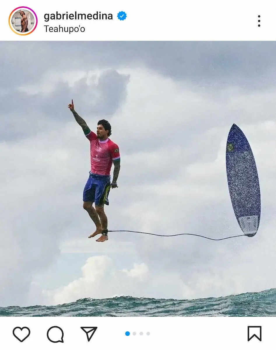 サーフィンブラジル代表のガブリエル・メディナの一瞬をとらえた写真（本人のインスタグラムから）　