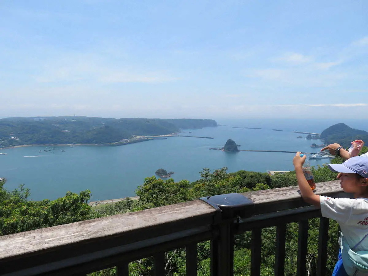 寝姿山展望台から見る下田港。太平洋に続く景観は素晴らしい