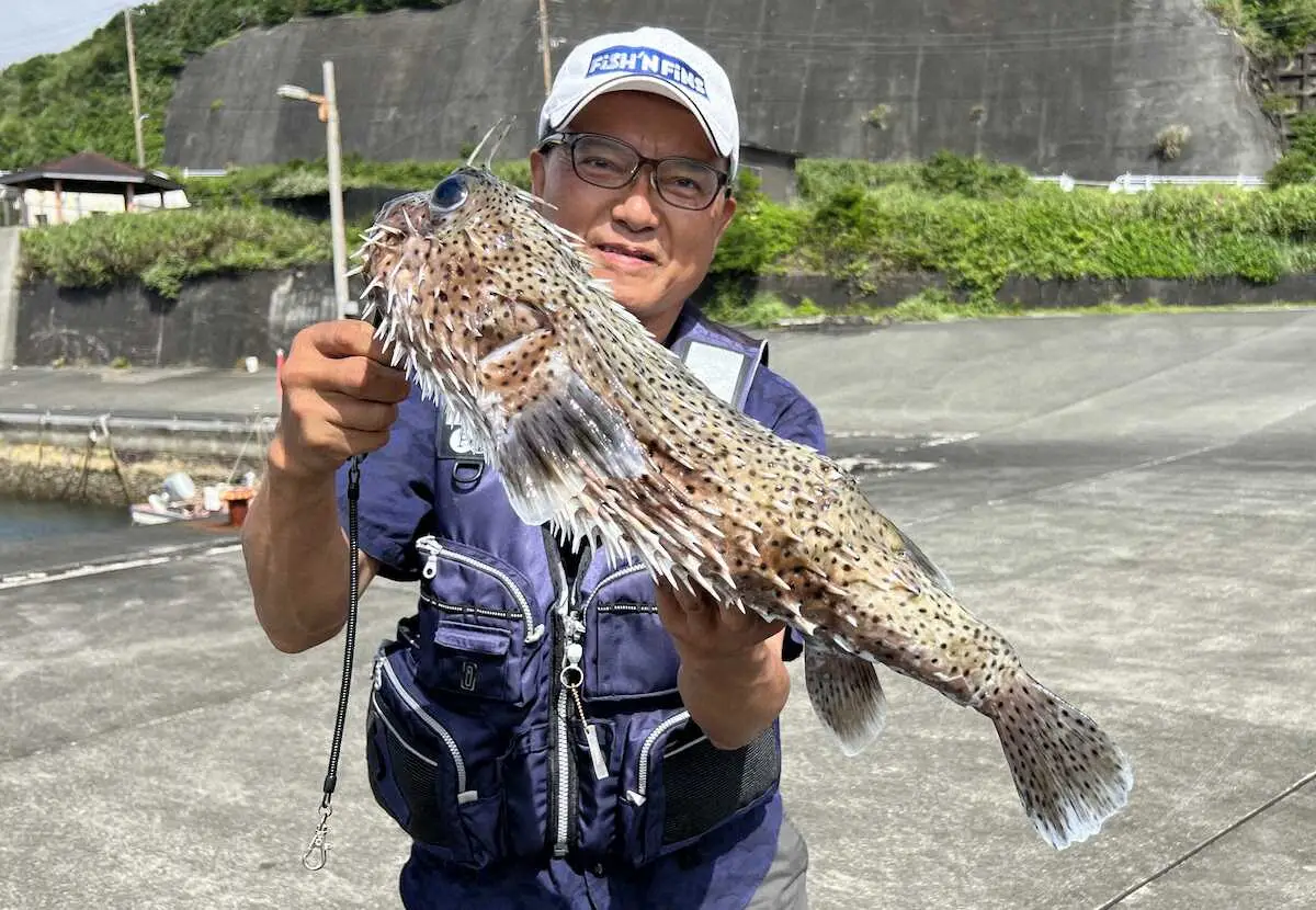 海底調査の空き時間に堤防で“遭遇”　3・43キロ珍魚ネズミフグで日本記録認定　一撃でヒット!!