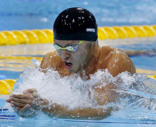 男子１００メートル平泳ぎ準決勝　５９秒６９の全体の６位で決勝に進んだ北島康介