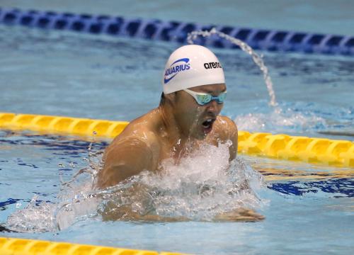 男子１００メートル平泳ぎ決勝で２位に終わった北島康介