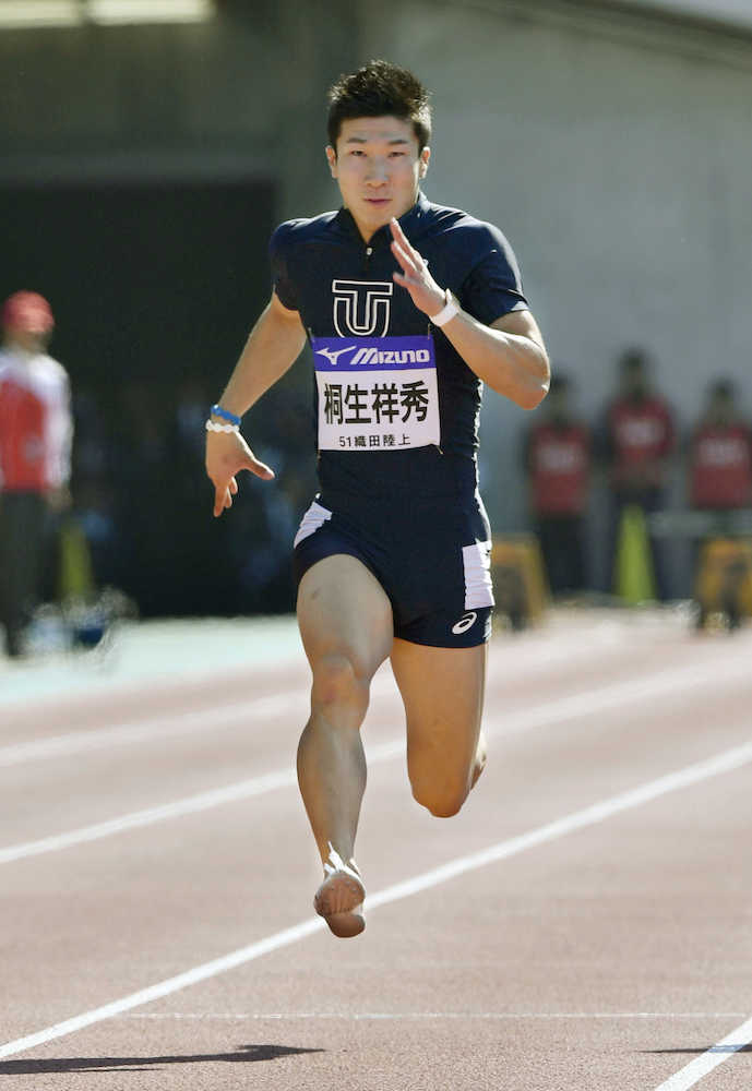 男子１００メートル決勝　１０秒０４で優勝した桐生祥秀