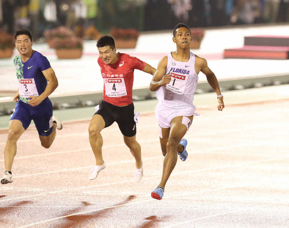 サニブラウンが大会新10秒02で優勝　桐生との直接対決制す　日本選手権男子100メートル