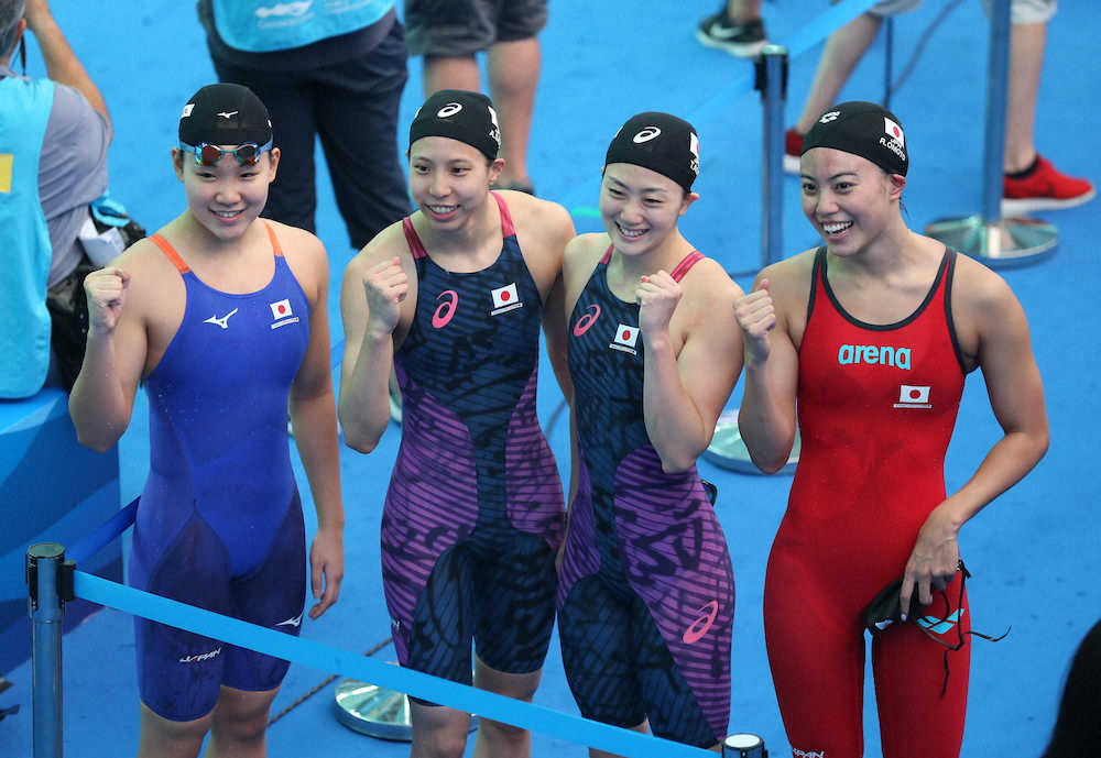 競泳400メートルリレー　女子、日本新で決勝進出　男子とともに五輪出場枠を確保