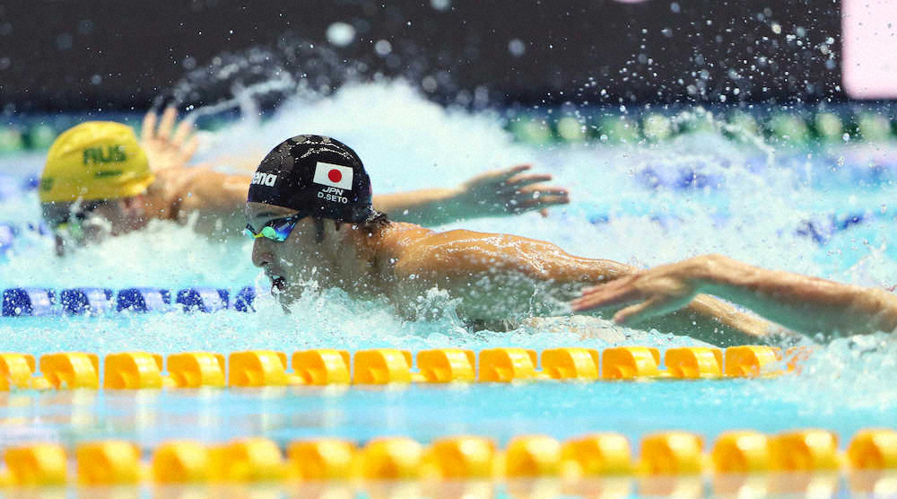 男子200メートル個人メドレー決勝、懸命に泳ぐ瀬戸（撮影・会津　智海）