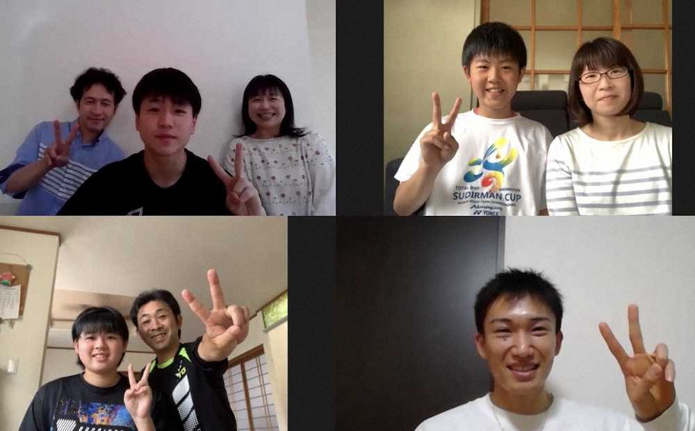 福島県の子供たちとオンライントークした桃田（右下）は記念撮影（UDN　SPORTS提供）