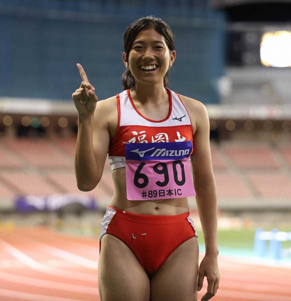 女子100メートル決勝で大会新記録となる11秒35をマークし優勝した福岡大・兒玉芽生（代表撮影）