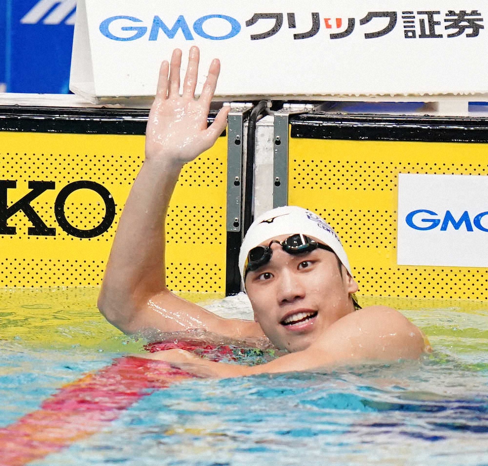 男子200メートル自由形決勝、日本新記録で優勝した松元克央（撮影・小海途　良幹）