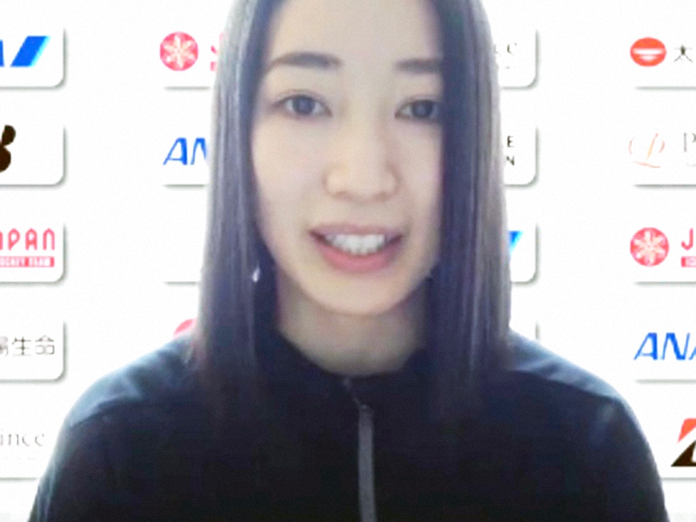オンライン取材に応じたアイスホッケー女子日本代表の藤本