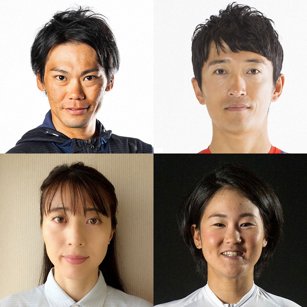 自転車競技ロード日本代表候補の（左上から）男子ロードレースの新城幸也、増田成幸（左下から）女子ロードレースの金子広美、與那嶺恵理