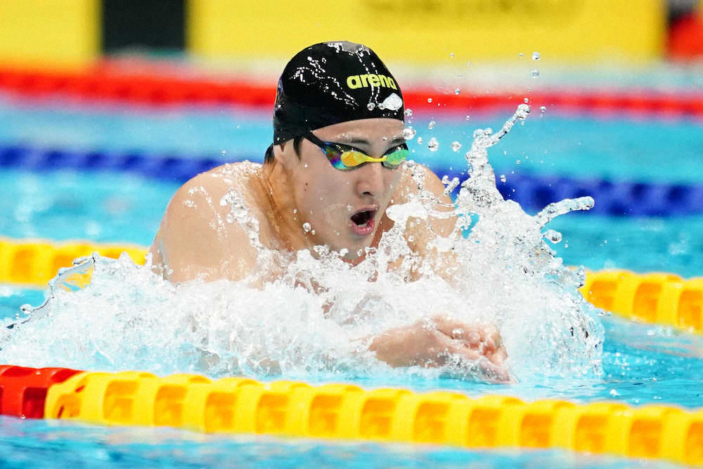 男子400メートル個人メドレー決勝、瀬戸の平泳ぎ（撮影・会津　智海）