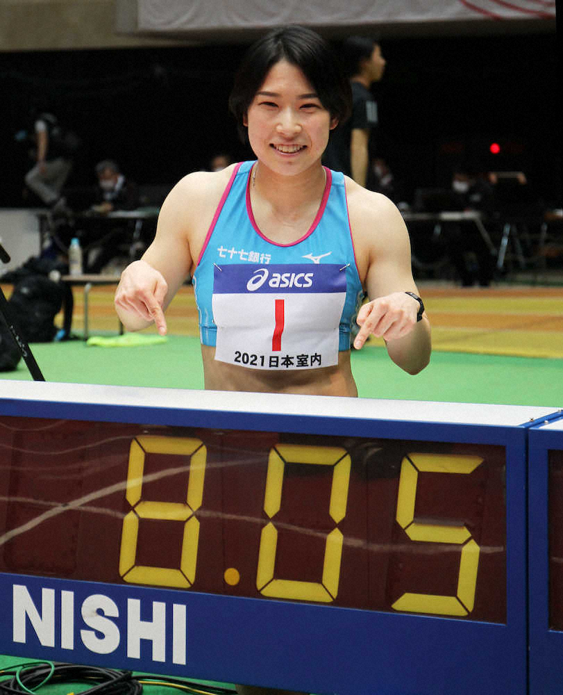 ＜日本室内陸上＞女子60メートル障害で予選でマークした自身の室内日本記録を更新して優勝を飾った青木益未（撮影・北條　貴史）