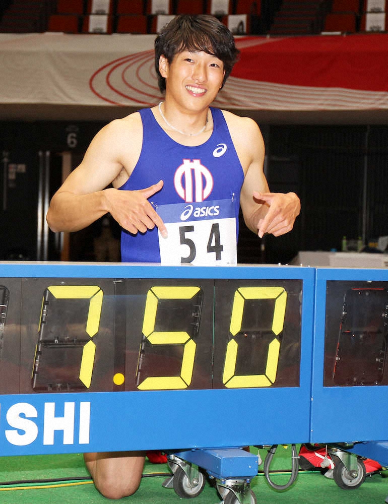男子60メートル障害で予選でマークした自身の室内日本記録を更新して優勝を飾った泉谷駿介（撮影・北條　貴史）
