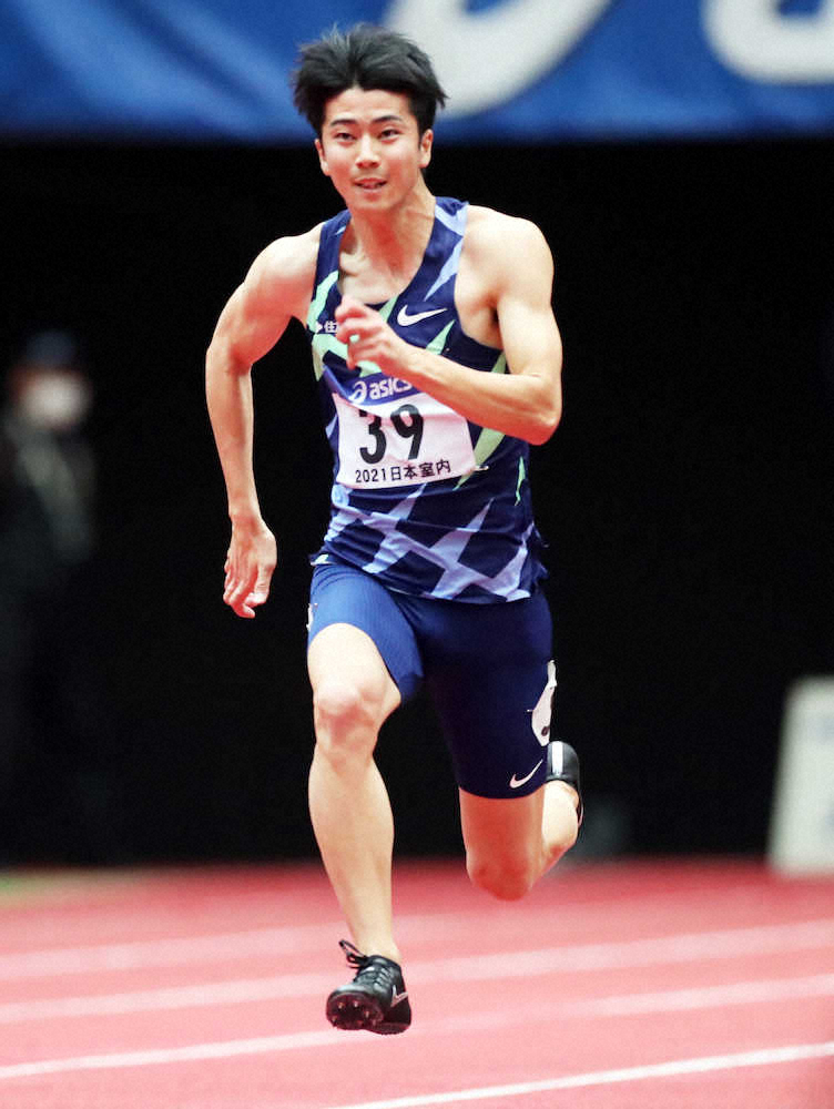 大会新記録で男子60メートルを連覇した多田修平（撮影・北條　貴史）