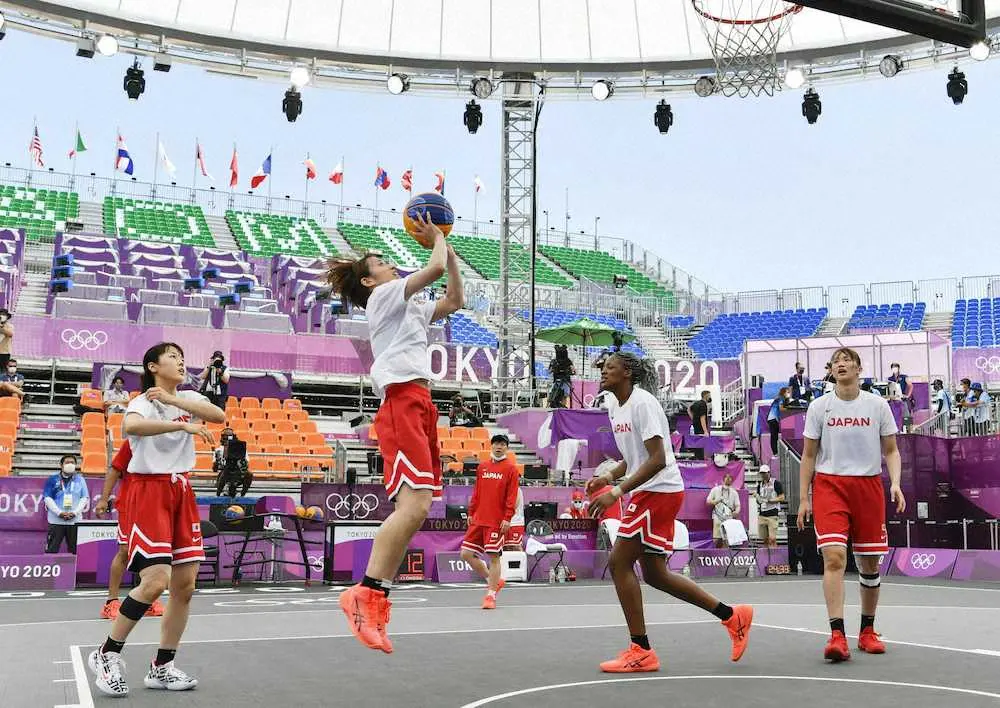 女子3人制バスケ　五輪会場で初練習、馬瓜ス「気を抜けない試合ばかり」