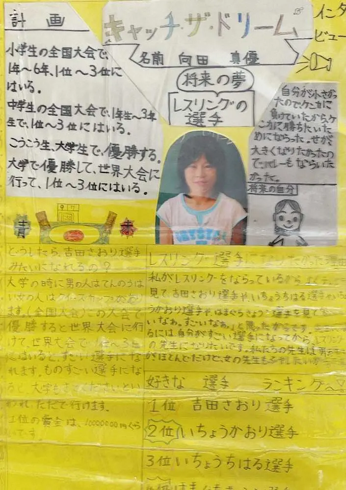 向田の母・啓子さんが見た娘のレスリング愛　小学校の文集に夢「大学で優勝して世界大会に」
