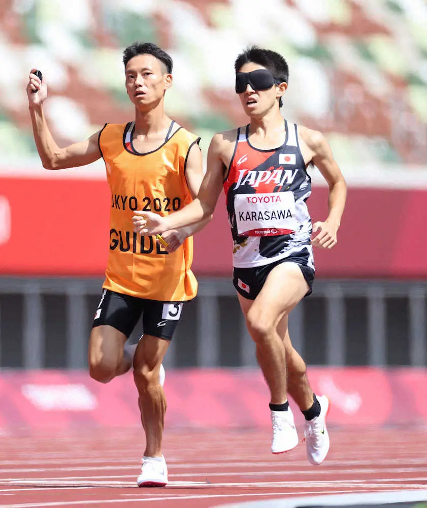 ＜パラリンピック　陸上＞男子1500メートル（T11）予選、決勝進出を決めた唐沢（撮影・木村　揚輔）