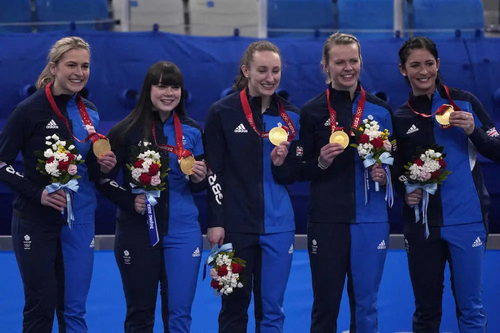 カーリング女子で金メダルを獲得した英国チーム（AP）