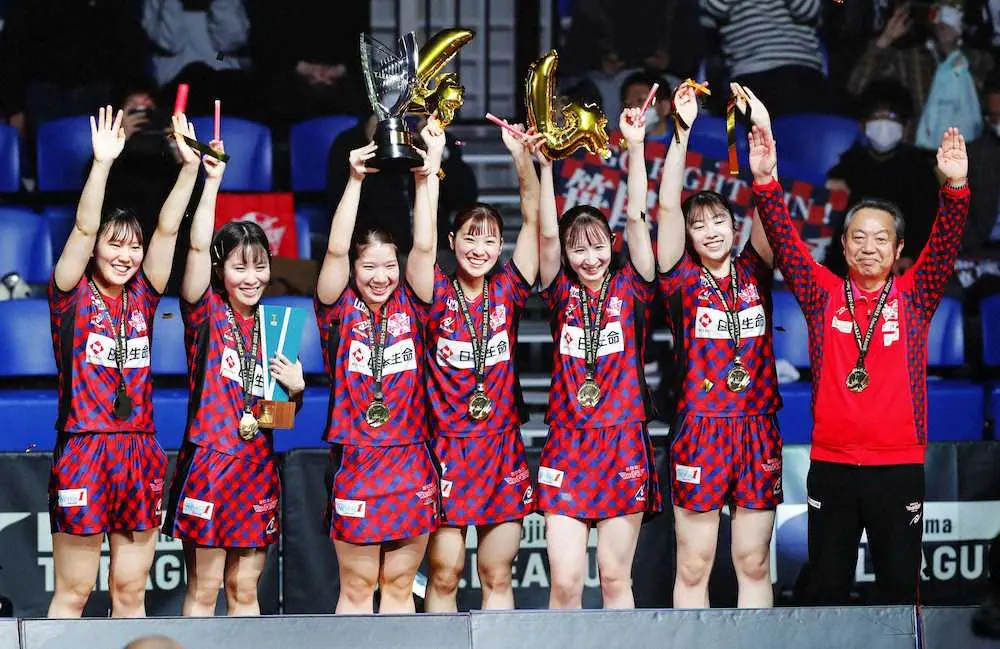 日本生命が女子4連覇　ダブルスで流れ乗った、MVPに平野「最高のチーム」