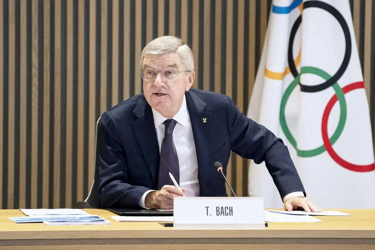 　IOC理事会に出席したバッハ会長（IOC提供・共同）