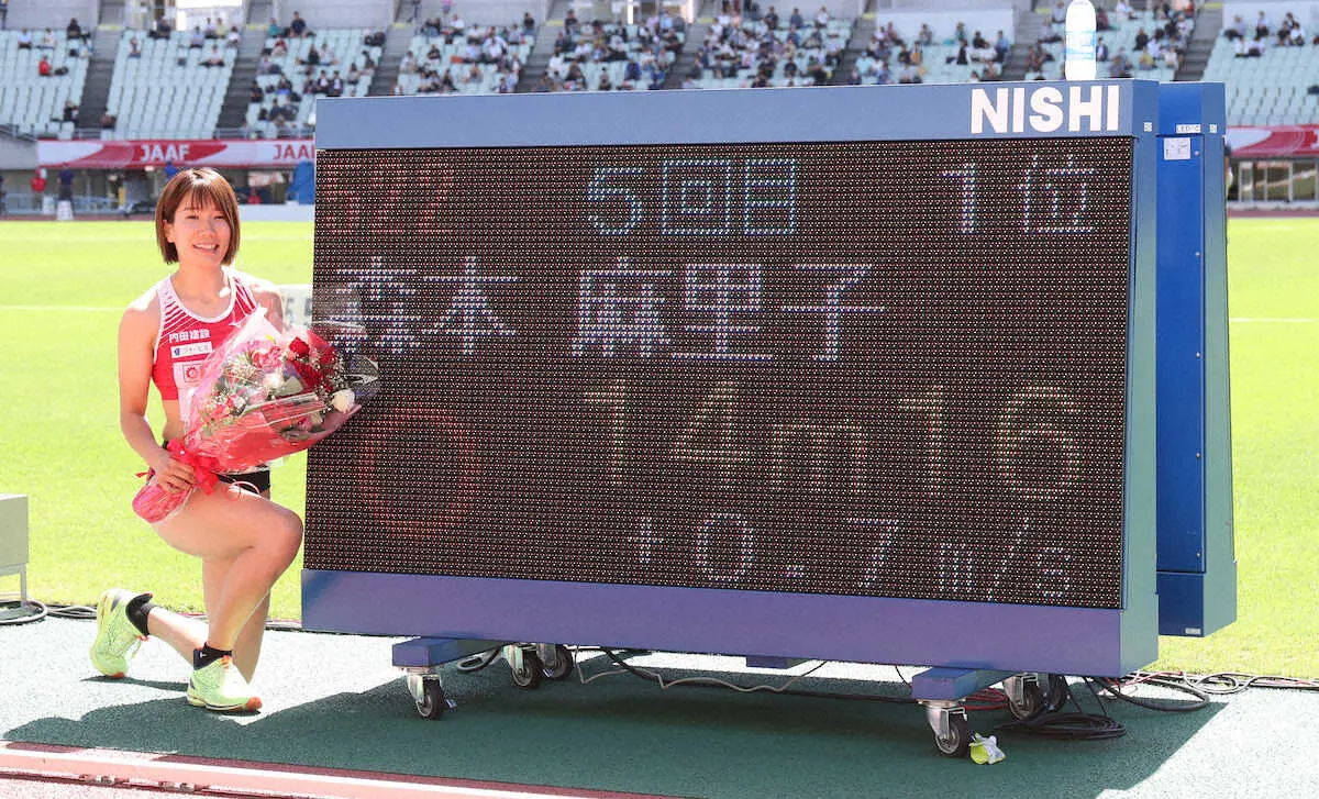 ＜陸上日本選手権＞女子三段跳で日本記録を更新した森本麻里子（撮影・平嶋　理子）
